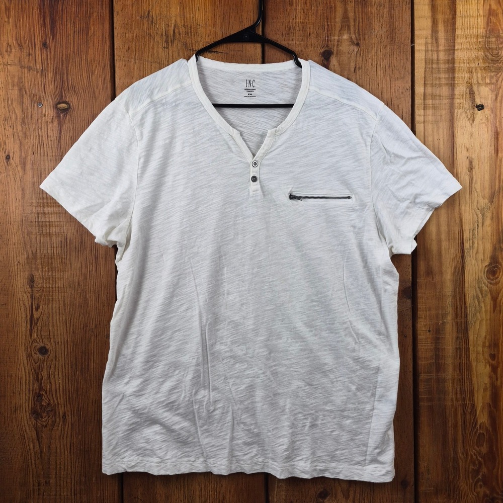 INC International Concepts Mens White Slub Henley Shirt Zipper Pocket XXL